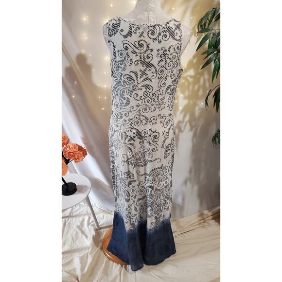 Alberto Makali Swirl Print Dip Dye Cotton Maxi Dress Size L Sleeveless Light - Picture 3 of 11